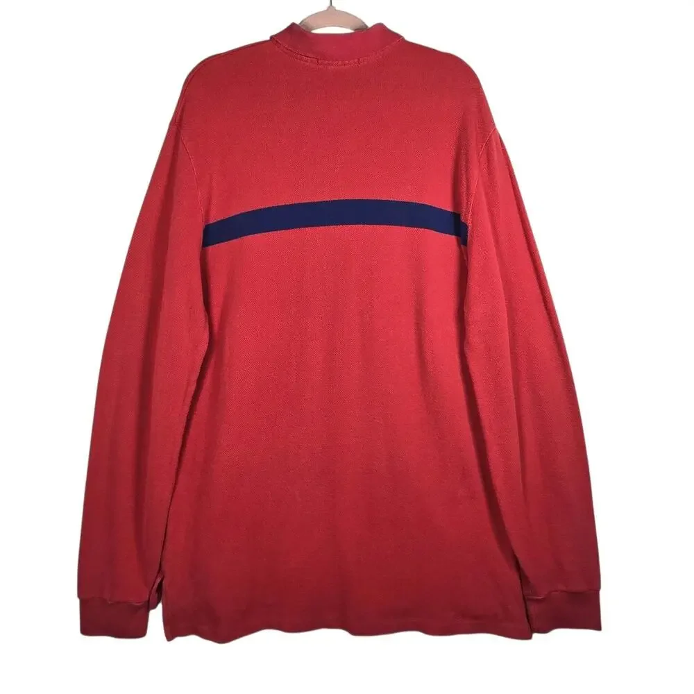 Polo Ralph Lauren Shirt‎ Mens 2XL Salmon Red Snap Pullover Rugby Stripe Classic